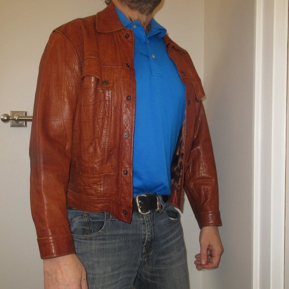 Made in England Duffer of St. George Men's Croc Print Leather Jacket Size L - Picture 6 of 12